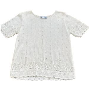 Cotton Forever Women's Cream Cotton Blended Crew Neck Blouse Top Size Small